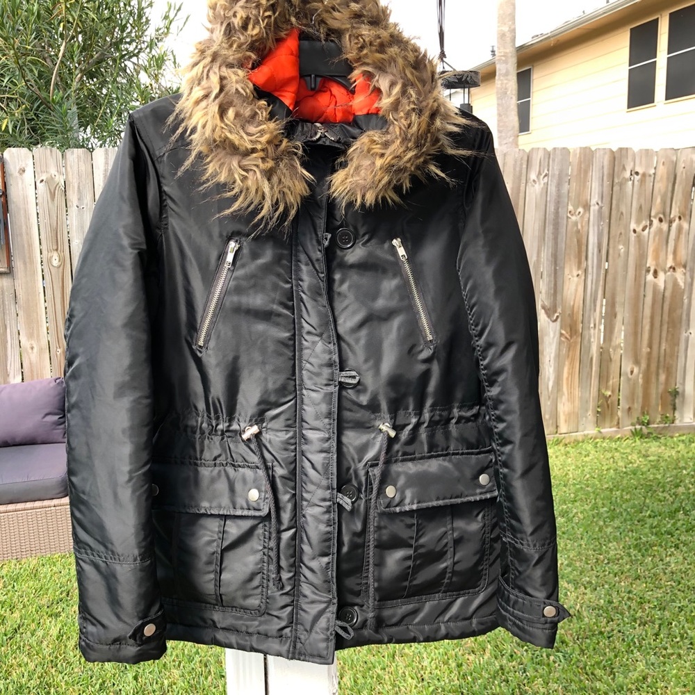 Parka Jacket with Furry Hood Edging M